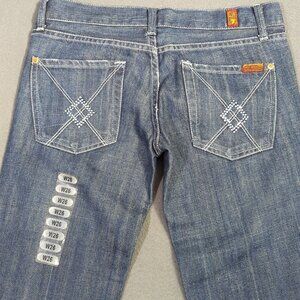 7 For All Mankind Jeans Women's 26x34 Blue Dojo Denim Flare Wide Leg Made In USA